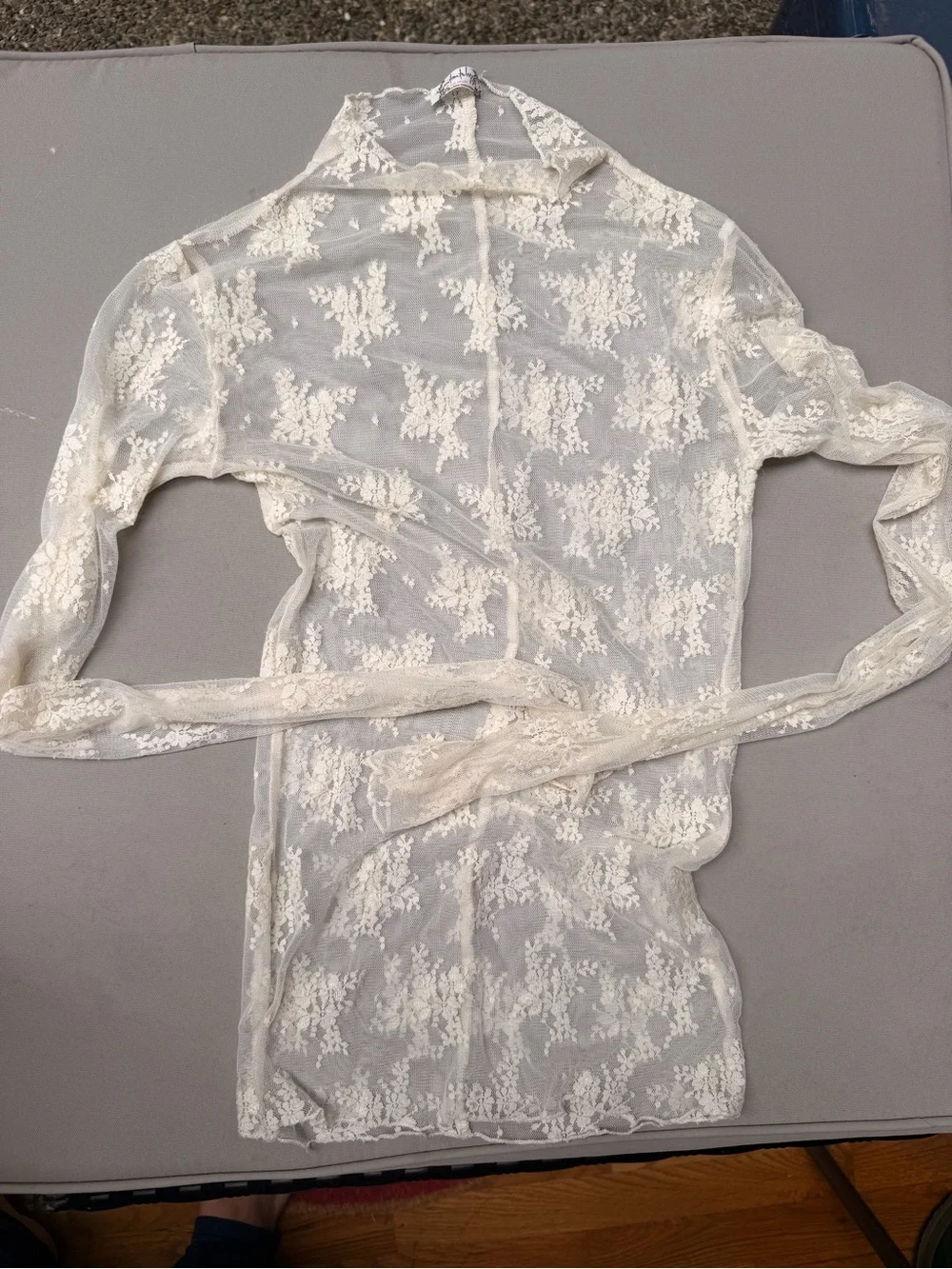 Free People Intimately Ivory Floral Lace Sheer Long Sleeve Mock Neck Top | XS/S